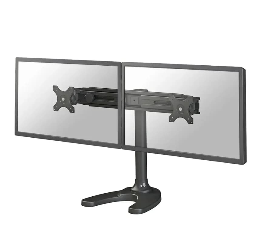 Suport dublu monitor de birou Neomounts FPMA-D700DD; pentru display-uri cu diagonale 19"-30", sistem de prindere VESA 75x75~100x100, greutate maxima suportata 8kg - per ecran, full motion, tilt +180°, swivel +180°, rotate +360°; inaltime reglabila manual 340-444mm; culoare negru.