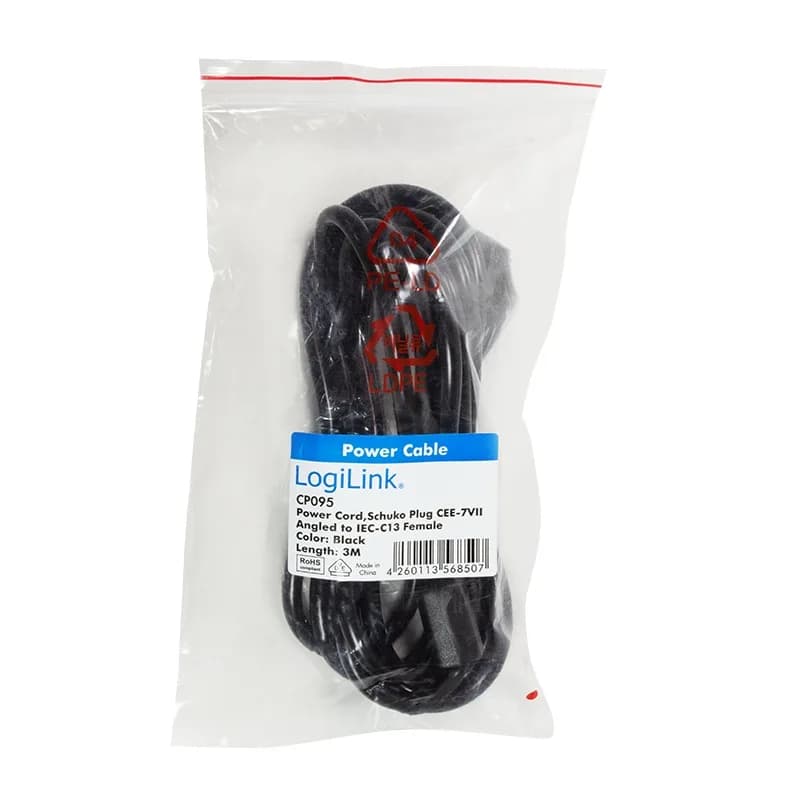 CABLU alimentare LOGILINK 3m, intrare Schuko, iesire C13, 10A, testat VDE, black, "CP095" — miniatură