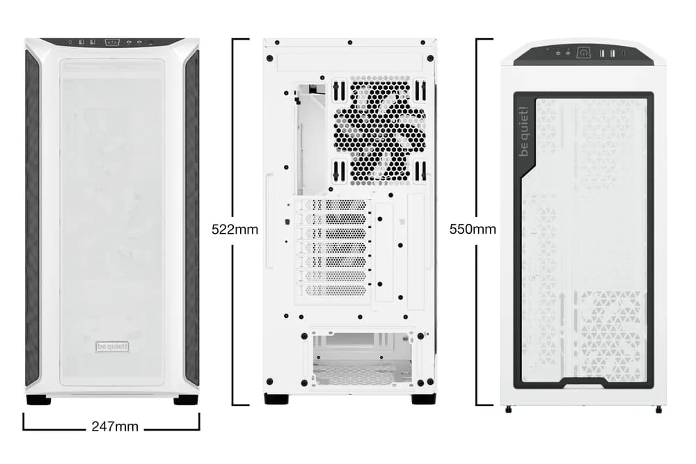 CARCASA be quiet! "SHADOW BASE 800DX", Middle Tower, ATX, fara sursa, 3xfan, USB 3.2 gen 1 x 2, USB Type-C x 1, audio+mic, PSU shroud, 7 sloturi expansiune, ARGB, alb, "BGW62" — miniatură
