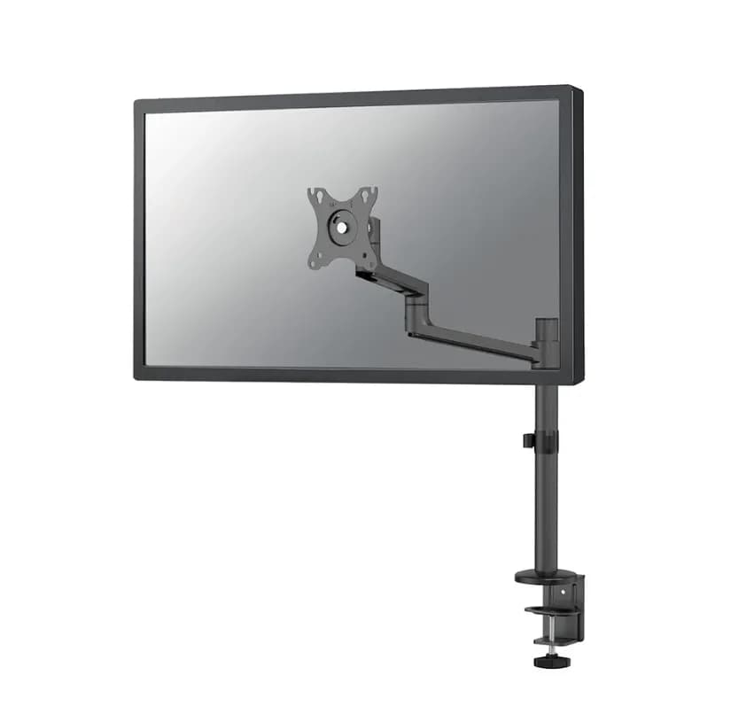 Brat monitor Neomounts DS60-425BL1; pentru display-uri cu diagonale 17"-27", sistem de prindere VESA 75x75~100x100, greutate maxima suportata 8kg, tilt +90°, -30°, swivel +90°, -90°, rotate +360°, distanta fata de perete 128-459mm; inaltime reglabila manual 275-555mm; culoare negru.