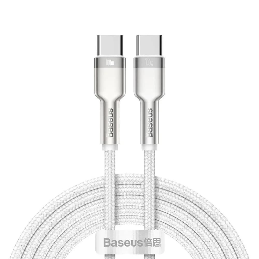 CABLU alimentare si date Baseus Cafule Metal, Fast Charging Data Cable pt. smartphone, USB Type-C la USB Type-C 100W, braided, 2m, alb "CATJK-D02" - 6953156202375