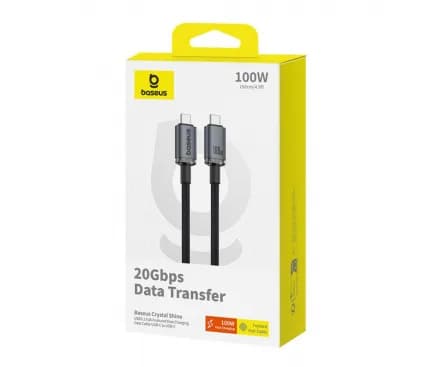 CABLU alimentare si date Baseus Crystal Shine, Fast Charging Data Cable pt. smartphone, thunderbolt, USB3.2 Type-C la USB3.2 Type-C 100W, video 4K@60Hz 1.5m, braided, negru "P10318204111-00" - 6932172657994 — miniatură