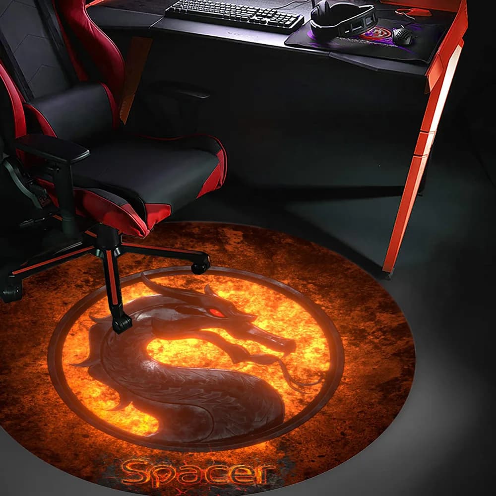 Covor pentru scaun gaming SPACER, protectie parchet, cauciuc si material textil, 1200 x 3mm, rotund, DRAGON 46501474 "SPFP-DRAGON-120" — miniatură