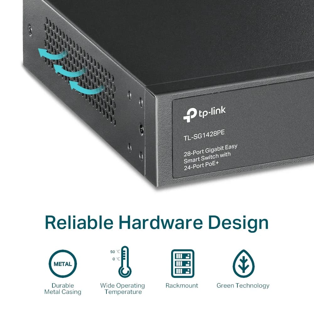 SWITCH POE TP-LINK 28 porturi Gigabit Easy Smart, 24 x POE+ 250W total power, 2 x SFP, carcasa metal "TL-SG1428PE" — miniatură