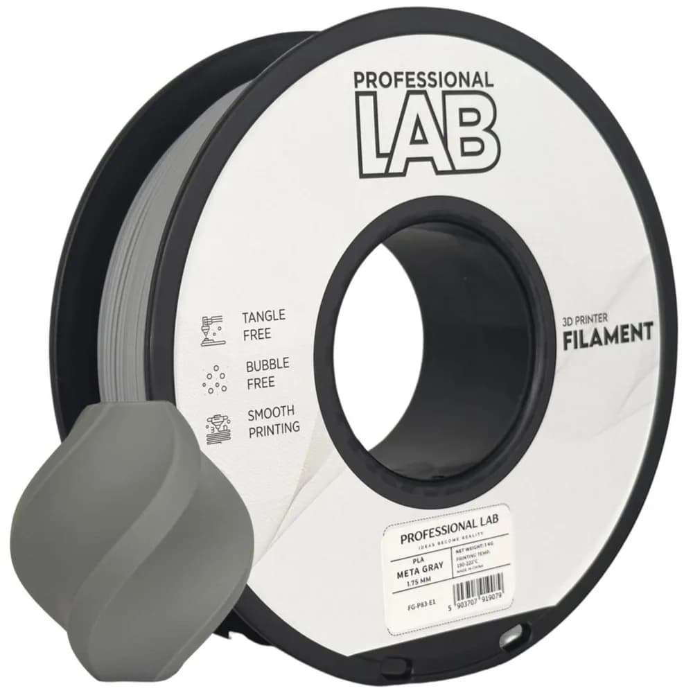 PROF. LAB 3D FILAMENT 1KG PLA META GRAY, Diametru: 1.75mm, Greutate: 1kg, Temperatura duza: 185C – 215C, Temperatura platforma printare: 25C – 60C, Culoare: Meta Gray.