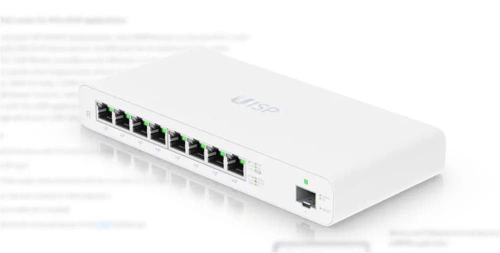 UBIQUITI UISP-R GIGABIT POE ROUTER pentru aplicatii MicroPOP, interfata: 8 x 10/1001000, 1 x 1G SFP, Procesor: Dual-core 880 MHz, MIPS1004Kc , Memorie: 512 Mb, Flash: 512Mb, Consum 10W, Passive POE 27VDC.