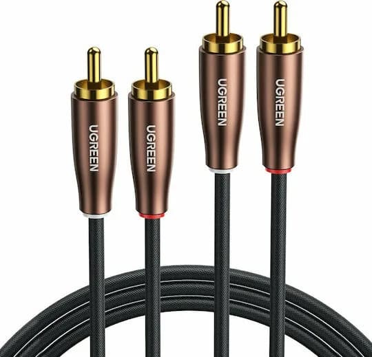 CABLU audio Ugreen, "AV104" 2 x RCA (T) la 2 x RCA (T), 2m, conectori auriti, negru "10518" - 6957303815180