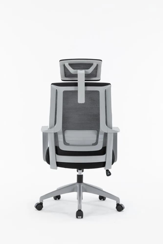 Scaun Serioux office Shark, greutate maxima suportata 150 kg, piston cu gaz clasa 4, manere fixe, tetiera reglabila, baza stea cu 5 picioare, gri — miniatură