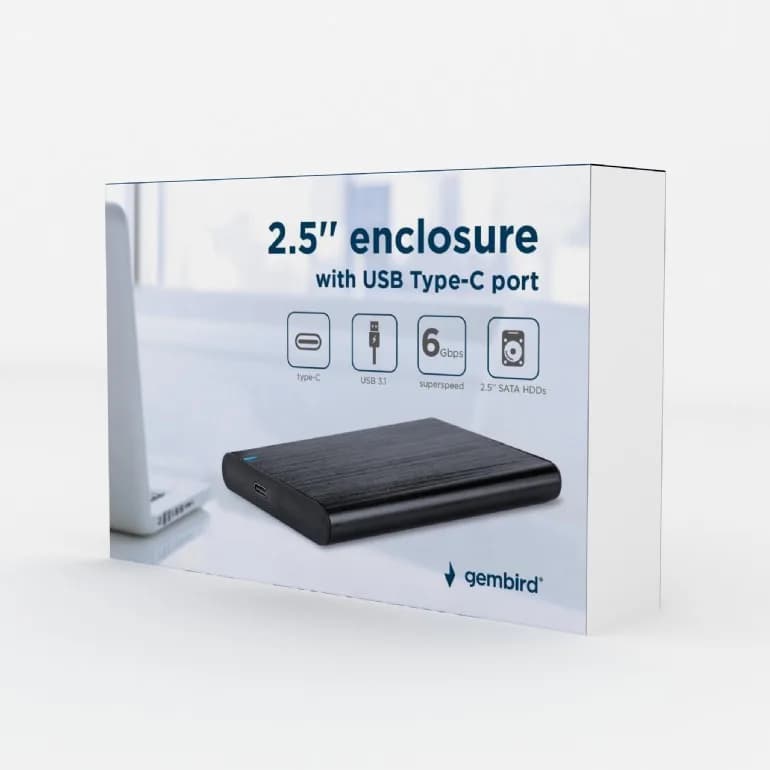 RACK extern GEMBIRD, pt HDD/SSD, 2.5 inch, S-ATA, interfata PC Type-C, aluminiu, negru, "EE2-U3S-6" — miniatură