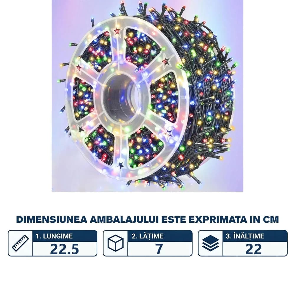 Instalatie pom Craciun, 240 becuri, 50 m, Multicolora — miniatură