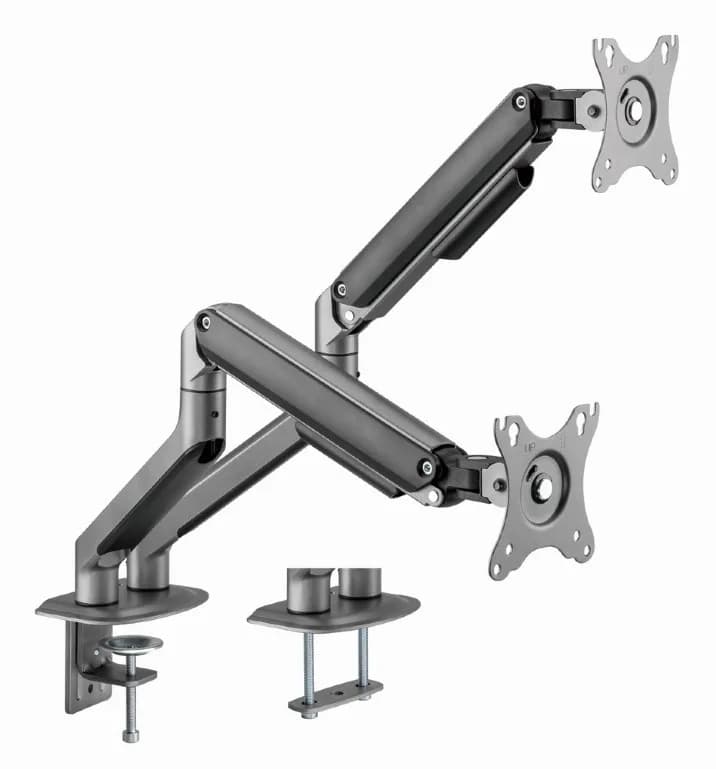 SUPORT de birou Gembird, pt 2 TV/monitor plat, diag. max 17-32 inch, rotatie, inclinare, pivotare, max 9 kg, space-grey, "MA-DA2-05" — miniatură