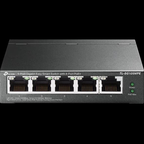 "5-Port Gigabit Easy Smart Switch with 4-Port PoE+ PORT: 4× Gigabit PoE+ Ports, 1× Gigabit Non-PoE Ports SPEC: 802.3af/at, 120 W PoE Power, Desktop Steel Case FEATURE: PoE Auto Recovery, MTU/Port/Tag-based VLAN, QoS, IGMP Snooping, Web/Utility Management, Plug and Play" — miniatură