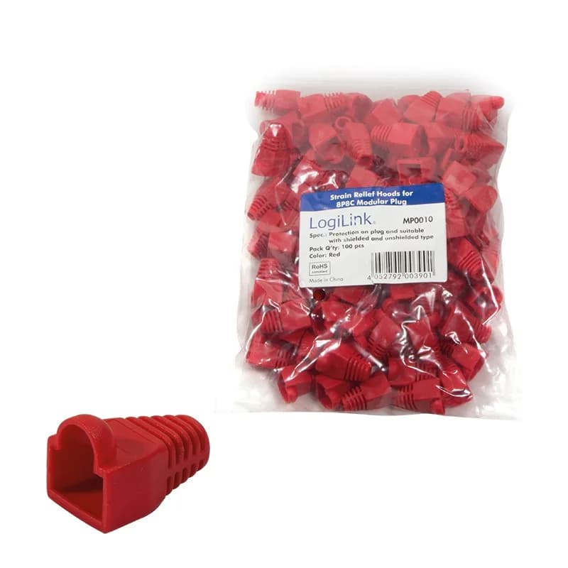 MANSON mufe RJ-45 LOGILINK pt. cablu UTP, FTP, SFTP, RJ-45 (T), plastic, 100 buc, rosu, "MP0010" — miniatură
