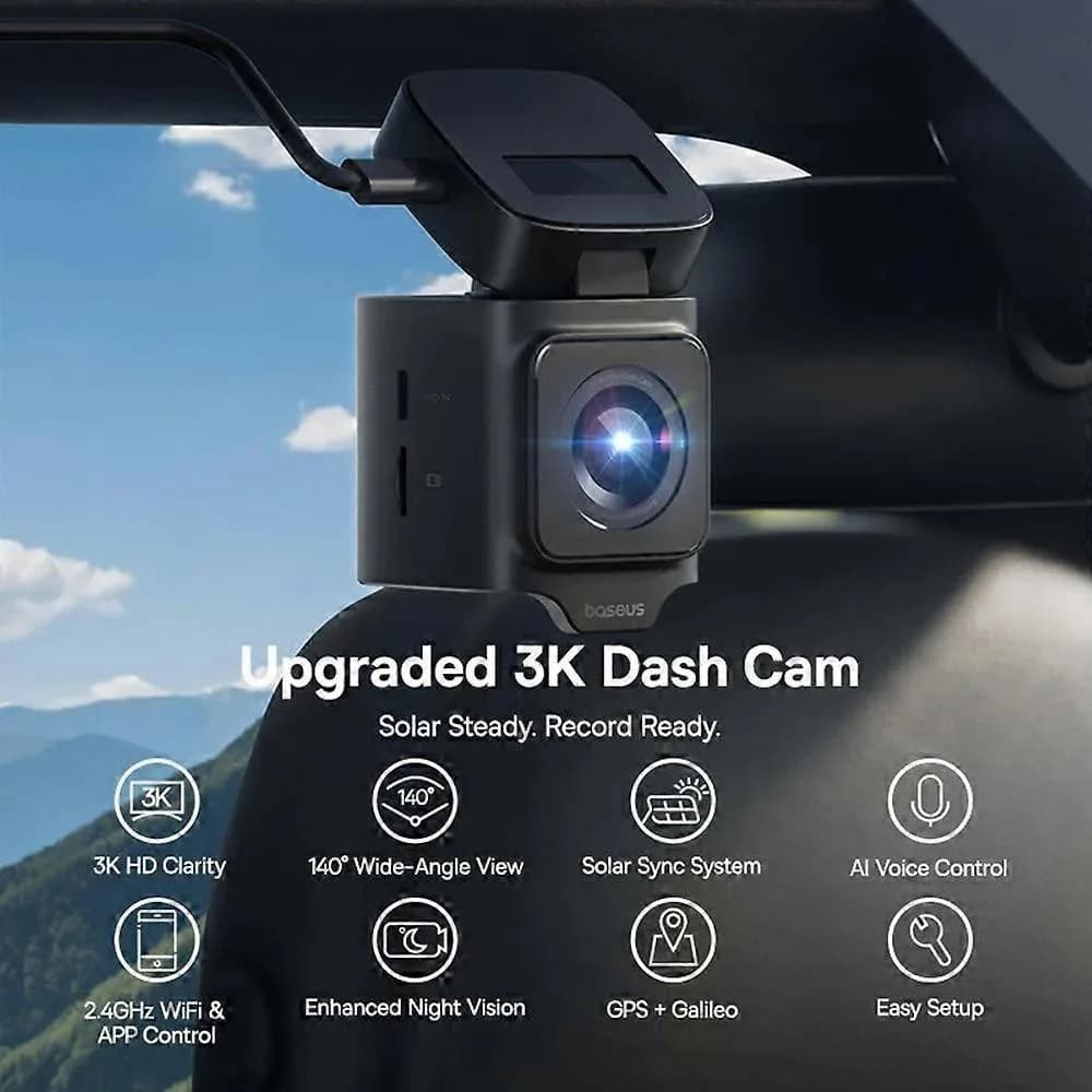 CAMERA DASHCAM Baseus PrimeTrip VD1, camera fata 3K + camera spate1080P, acumulator integrat Incarcare solara, unghi pana la 140 grade, "C0115900" - 6932172696351 — miniatură