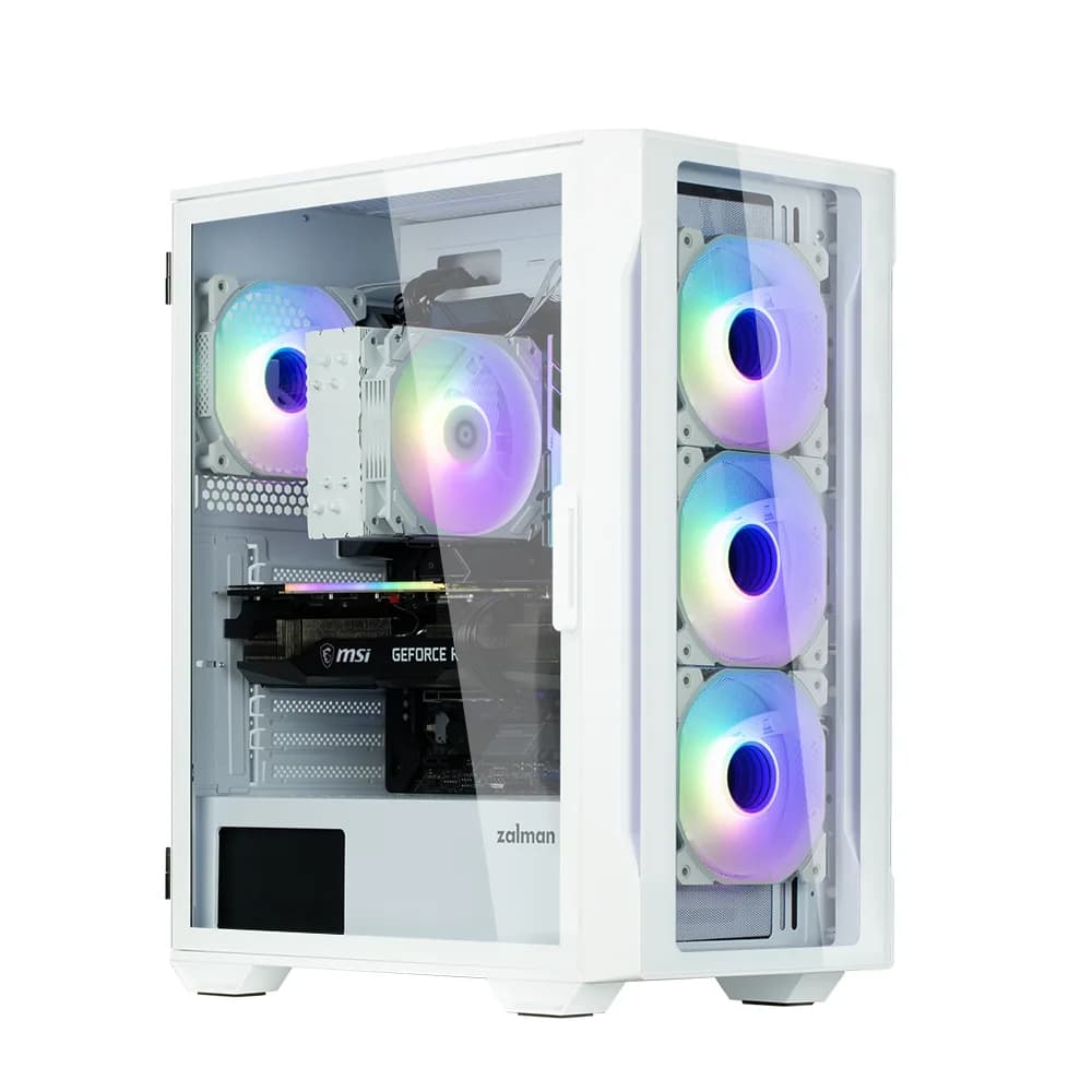 CARCASA Zalman "i3 Neo", middle tower, gaming, fara sursa, suporta 8xfan, 4xfan inclus, USB 3.1 gen1 x 2, USB 2.0x1, audio+mic, 7 sloturi expansiune, alb, "i3 NEO ARGB White" — miniatură