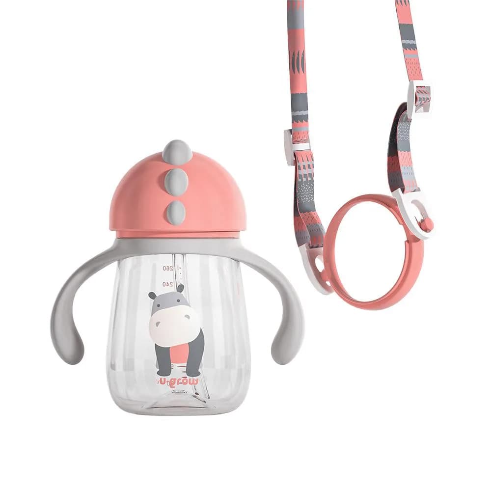Pachet 3 in 1 cana 260 ml tritan cu 3 accesorii diferite pentru baut : tetina biberon, cioc, pai, dark pink, U-Grow — miniatură