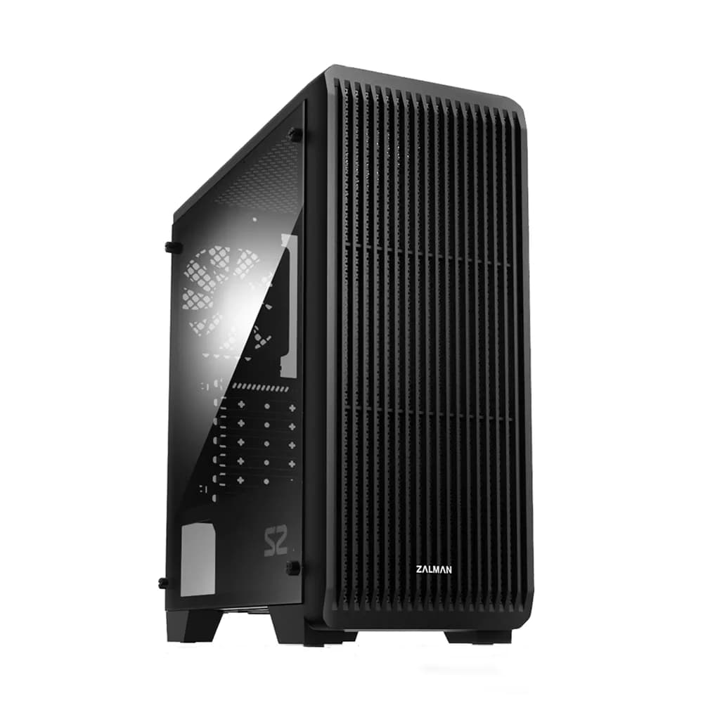 CARCASA Zalman "S2", middle tower, gaming, fara sursa, suporta 8xfan, 1xfan inclus, PSU shroud, USB 3.1 gen1 x 1, USB 2.0 x 2, audio+mic, 7 sloturi expansiune, negru, "S2" — miniatură