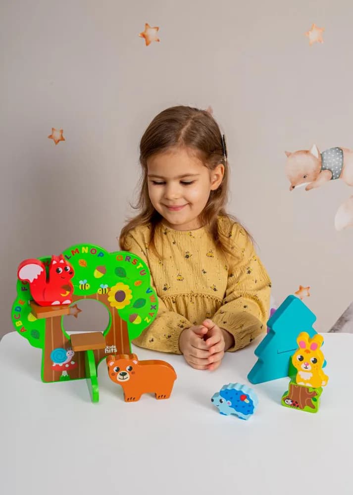 SET ANIMALE IN PADURE, JUCARIE LEMN — miniatură