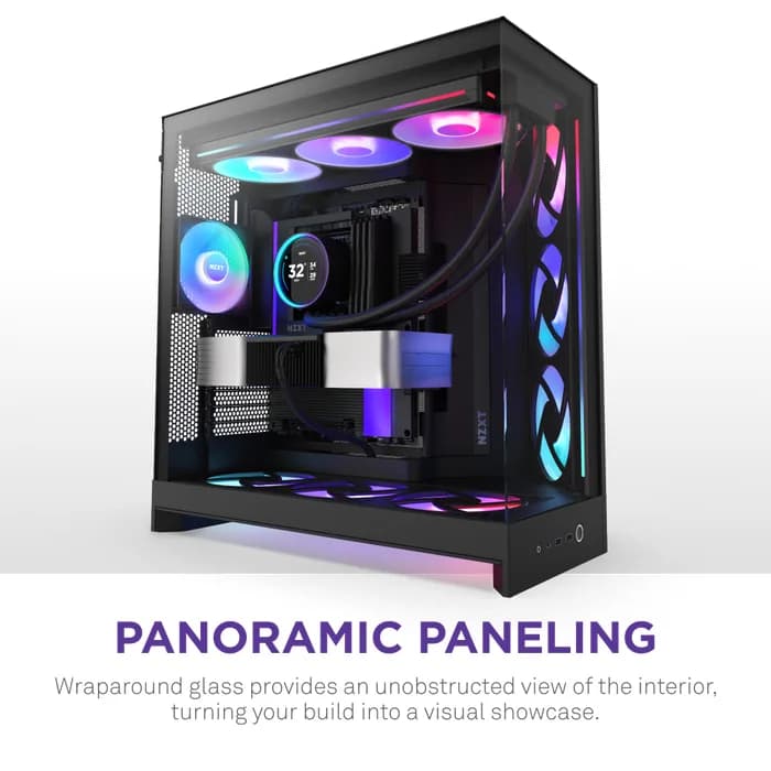 Carcasa NZXT H9 Flow RGB+ (2025), Dual-Chamber, Mid-Tower, Control Hub, Negru "CM-H92FB-P1" — miniatură