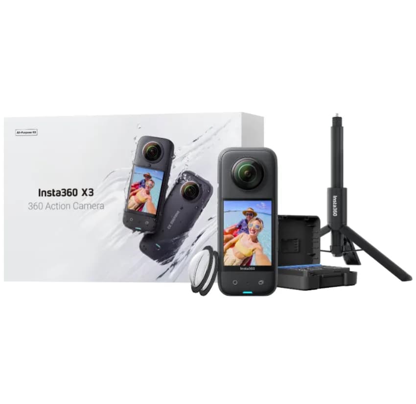 Set camera de actiune, Insta360. X3 All-Purpose Kit, Pentru camera X3, 2 protectoare lentile, Baterie de rezerva, Trepied, Selfie stick, Negru — miniatură