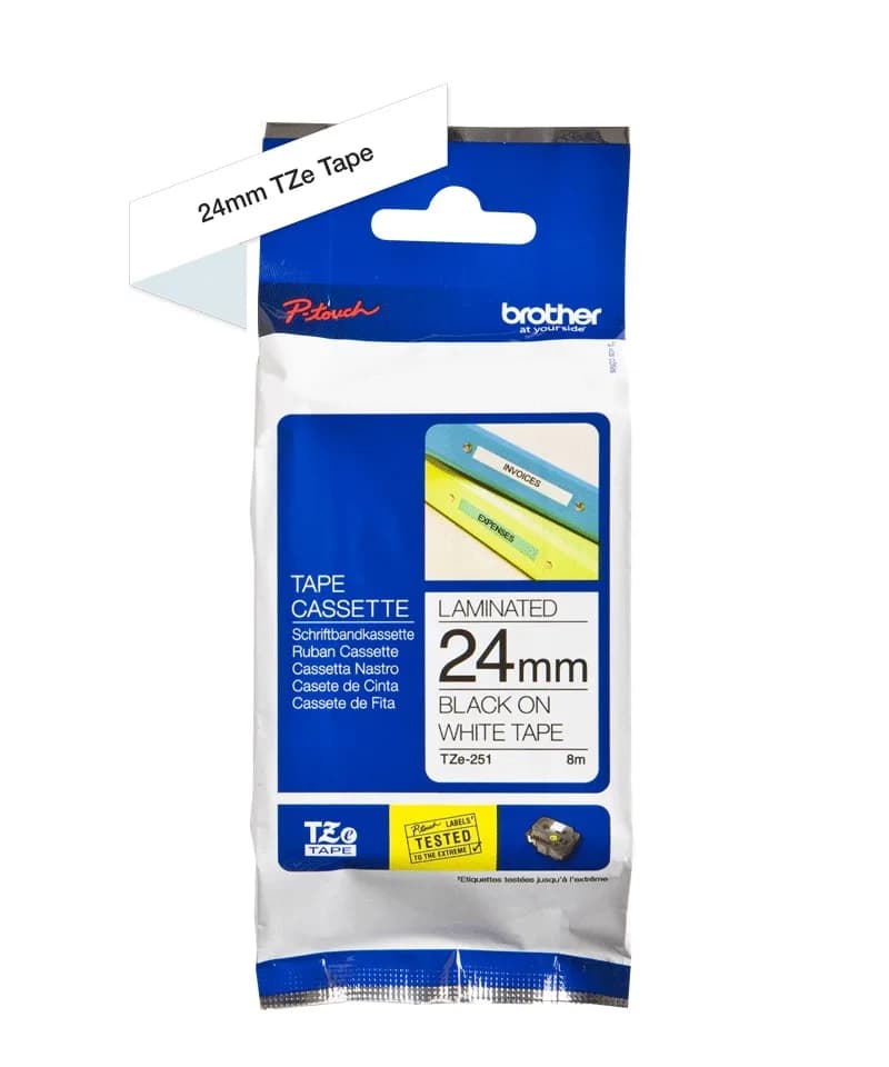 Banda Laminata Original Brother Black on White, TZE251, pentru P-Touch D600VP|E550WVP|P700|P750W, 24mm x 8m, incl.TV 0 RON, "TZE251" — miniatură