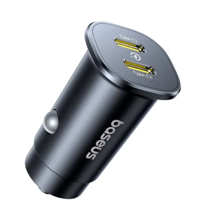 INCARCATOR auto Baseus GoTrip DP1, Quick Charge 30W, 2 x USB Type-C, pt. bricheta auto, negru "C00072300123-01" - 6932172687243