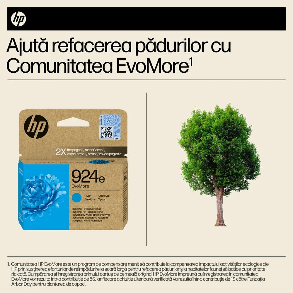 Cartus Cerneala Original HP Cyan, nr.924E, pentru OJ Pro 8122e|8132e, 0.8K, incl.TV 1.2 RON, "4K0U7NE" — miniatură