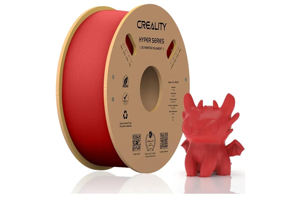 CREALITY HYPER PLA 3D Printer Filament, Red, Temperatura printare: 200-220 grade celsius, Diametru filament: 1.75mm, Tensile strength: 52.99MPa, Bending strenght:92.38Mpa Dimensiuni rola filament: Diametru 200mm, inaltime 70mm, gaura centrala 56mm, viteza printare: pana la 600mm/s