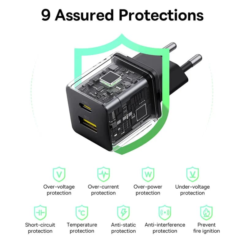 INCARCATOR retea Baseus Palm, Quick Charge 20W, 1 x USB Type-C, 1 x USB, negru "P10111608113-00" - 6932172672737 — miniatură