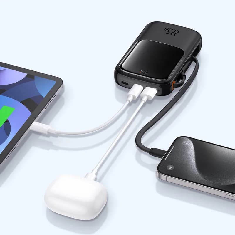 POWER BANK Baseus Qpow Pro+, display, capacitate 10000mAh, 22.5W, 1 x USB; 1 x USB Type-C, cablu integrat 1 x USB Type-C, total 5V/2.4A, negru, "P10067101113-00" - 6932172652463 — miniatură