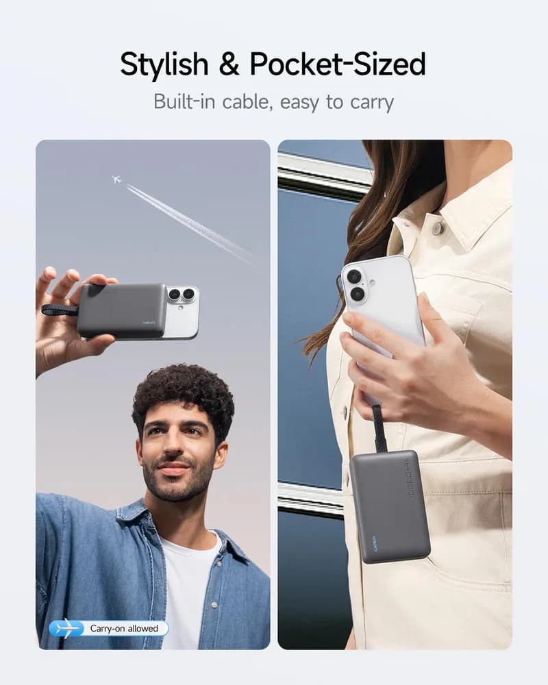 POWER BANK Cuktech Magnetic, 10000mAh, 20W, cablu integrat USB Type-C, gri "CKWPB100LGLBK" — miniatură