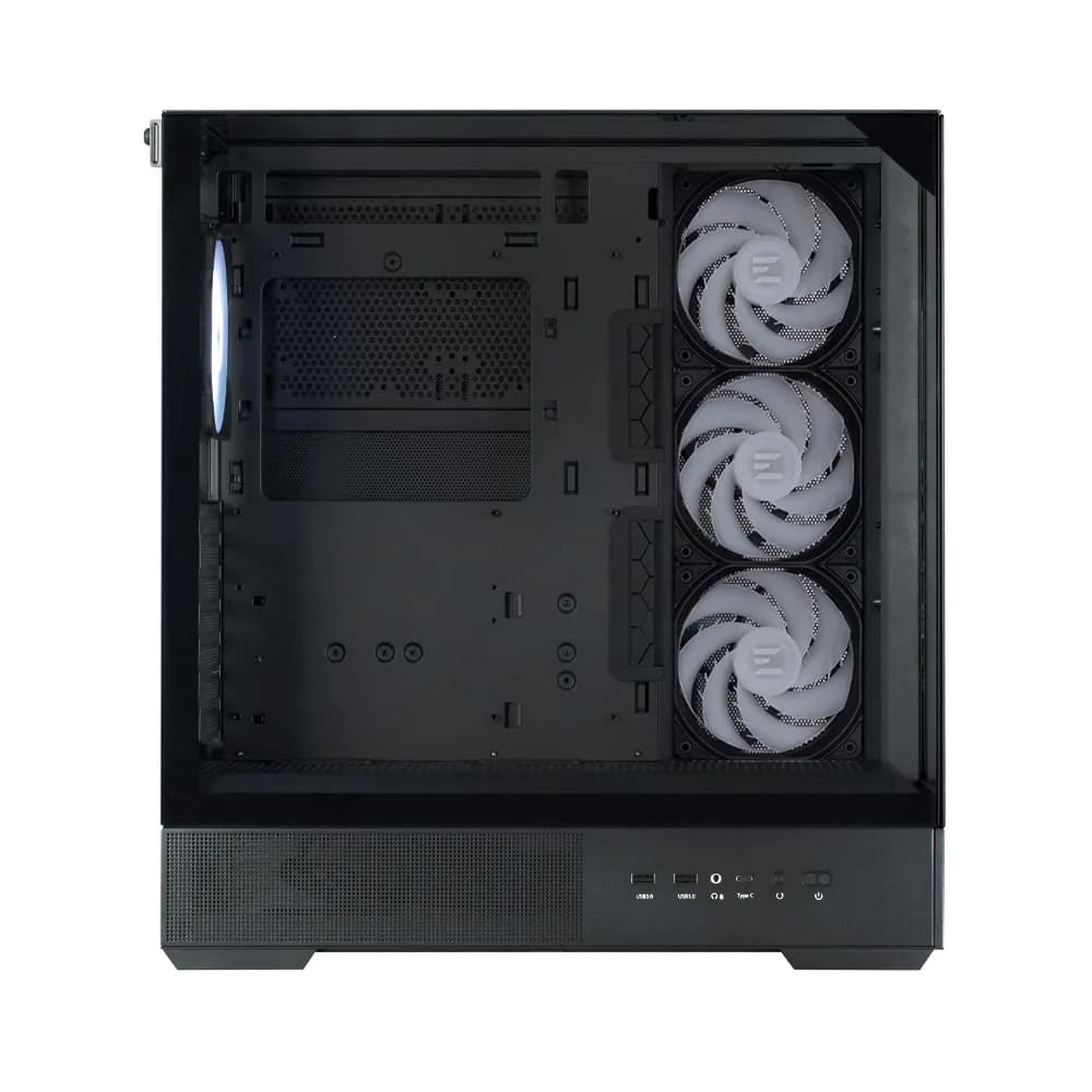CARCASA Zalman "P40 Prism Plus", middle tower, gaming, fara sursa, suporta 9xfan, 4xfan inclus, PSU shroud, afisaj electronic, USB Type-C x 1, USB 3.1 gen1 x 2, audio+mic, 7 sloturi expansiune, negru, "P40 Prism Plus Black" — miniatură
