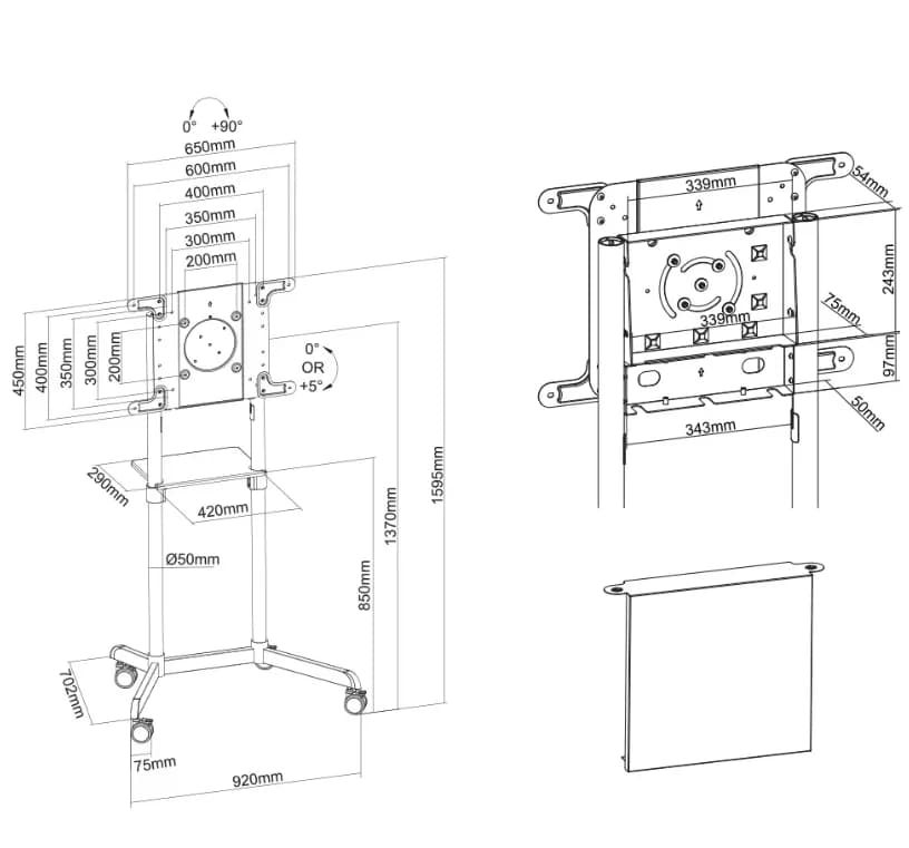 Stand mobil de podea, Neomounts by Newstar NS-M1250BLACK, 37"-70", VESA max. 600x400, suporta pana la 70kg, inclinatie 5°, rotatie 90°, negru — miniatură