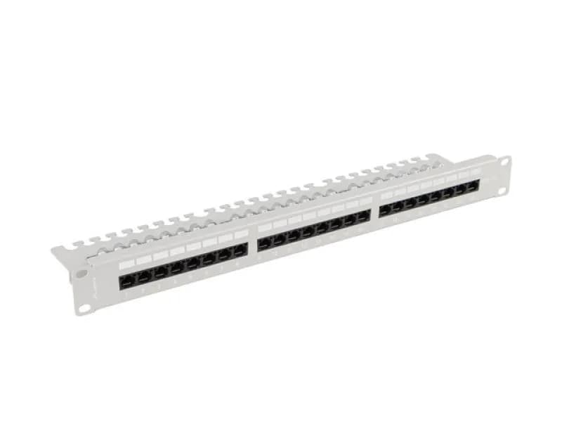 Patch panel 24 porturi 1U 19" Cat.5e UTP cu organizator cabluri, gri