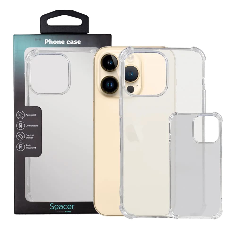Husa Iphone 14 Pro Max Spacer, grosime 1.5mm, protectie suplimentara antisoc la colturi, material flexibil TPU, transparenta "SPPC-AP-IP14PM-CLR"