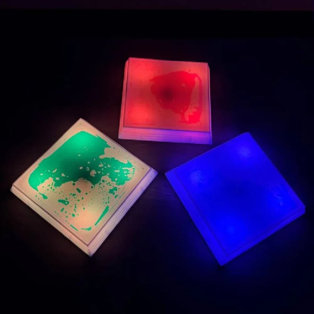 Dală de podea cu lichid și LED – pătrată, set de 3 — miniatură