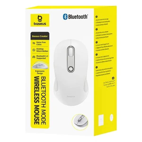 MOUSE Baseus F02 PC sau NB wireless, bluetooth, optic, 800/ 1200/1600 dpi, click silentios, butoane/scroll 4/1, alb, "B0203202" - 6932172693336 — miniatură