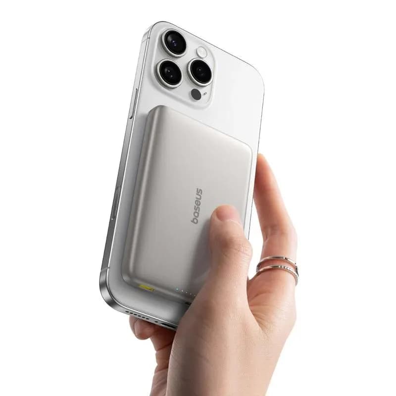 POWER BANK Baseus PicoGo AM41 Ultra-Slim Qi2 Magnetic Wireless, capacitate 10000mAh 27W, 1 x USB Type-C, include cablu USB Type-C la USB Type-C 30cm, titanium "E0027203" - 6932172691684 — miniatură