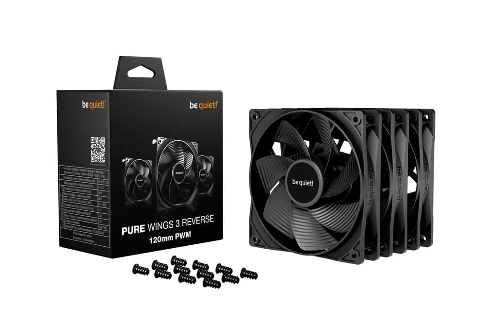Set 3 ventilatoare be quiet "PURE WINGS 3 reverse", 120mm, 1500 RPM max, Rifle Bearing, 80 cfm, 4pin PWM, negru, "BL137" — miniatură