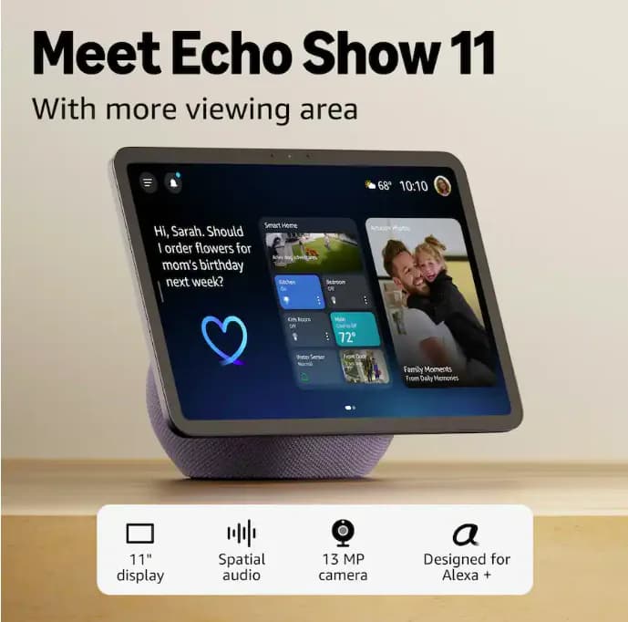 Amazon Echo Show 11 (newest model), Vibrant Full-HD 11" display with more viewing area and spatial audio, Designed for Alexa+, Graphite — miniatură