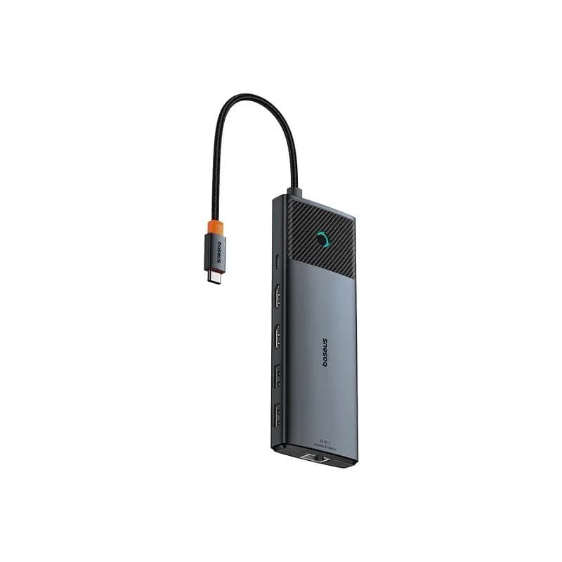 DOCKING Station Baseus Metal Gleam Series II 10-in-1, conec PC USB-C, USB 3.0x2, USB Type-Cx1, USB-Type-Cx1 PD 100W, HDMIx2/4K/60Hz, Gigabit RJ-45x1,card readerx1,LED, gri "B00061800123-01" - 6932172689667
