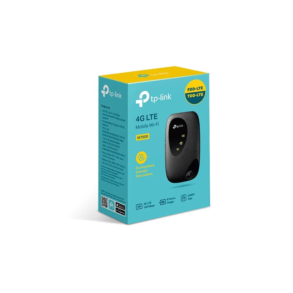 ROUTER TP-LINK wireless. portabil, 4G Mobile Wi-Fi, 300Mbps, Internal LTE Modem, SIM card slot, LED screen display, rechargeable battery "M7000" — miniatură