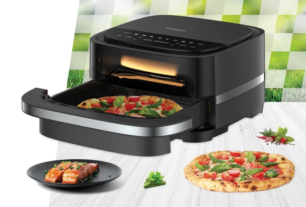 FRITEUZĂ CU AER CALD ȘI CUPTOR PIZZA 2 ÎN 1 HEINNER Pizza EasyFry HPAF-B4DC22BK — miniatură