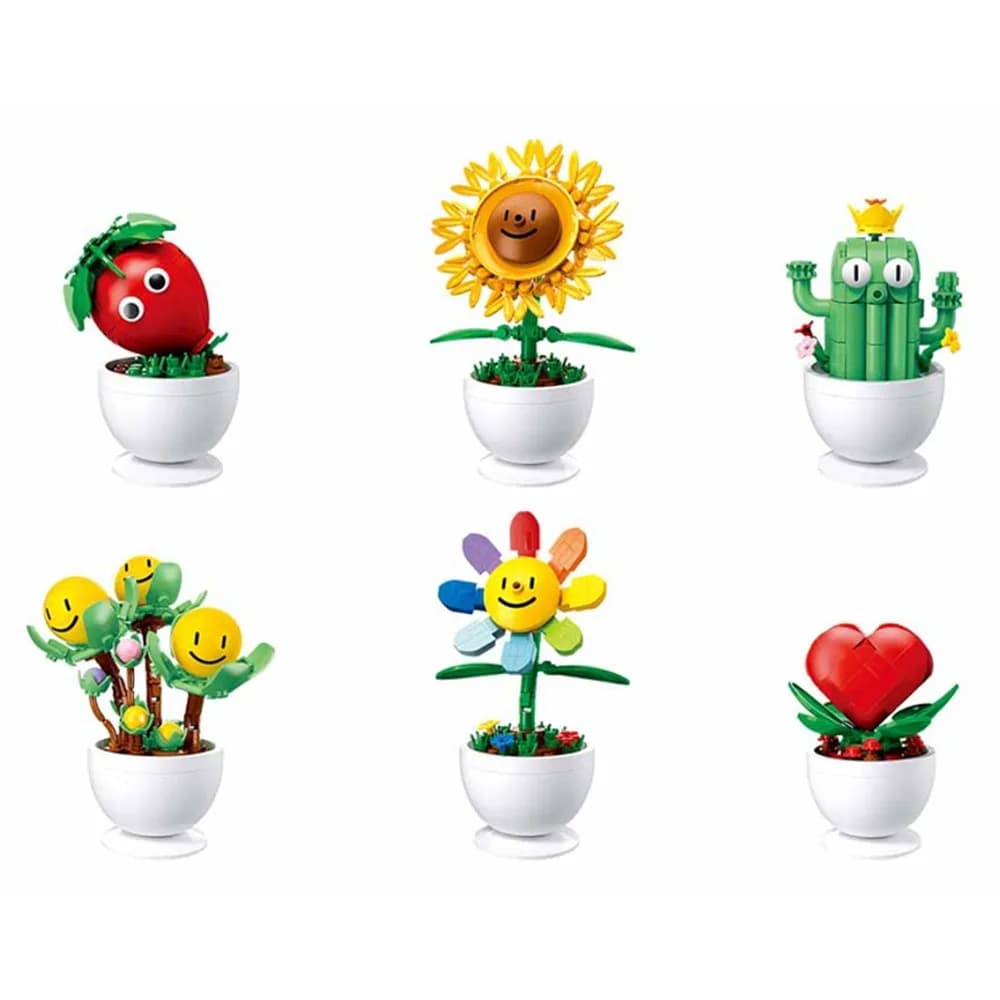 Set de constructie Flowers, 6 modele/display, Plante in ghiveci - Sluban — miniatură