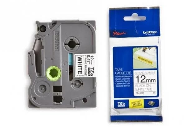 Banda Laminata Adeziva Originala Brother Black on White, TZES231, 12mm, pentru H105/PT-E110/D400/D450/D600/E300/E550/H110/H500/P750/PT-D210/PT-D210,"TZeS231"