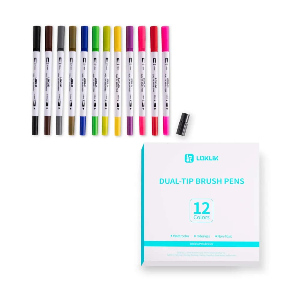 Accesoriu gravator laser LOKLiK Dual Tip Brush Pens – 12 Colors — miniatură
