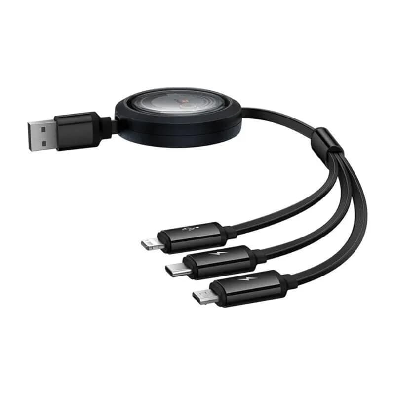 CABLU alimentare si date Baseus Free2Draw, Fast Charging Data Cable pt. smartphone, retractabil, USB la Micro-USB+Lightning + USB Type-C 100W, 1.1m, negru "P10368700111-03" - 6932172656430 — miniatură