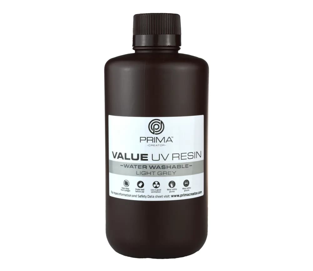 Rășină 3D PrimaCreator Value Water Washable UV – 1 kg – Light Grey — miniatură
