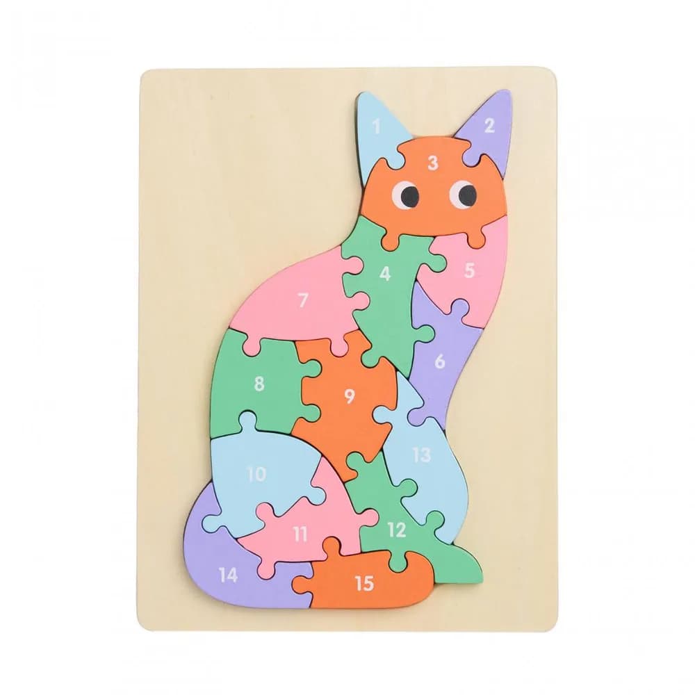 PUZZLE DIN LEMN, PISICA, 16 PIESE, MOMKI — miniatură