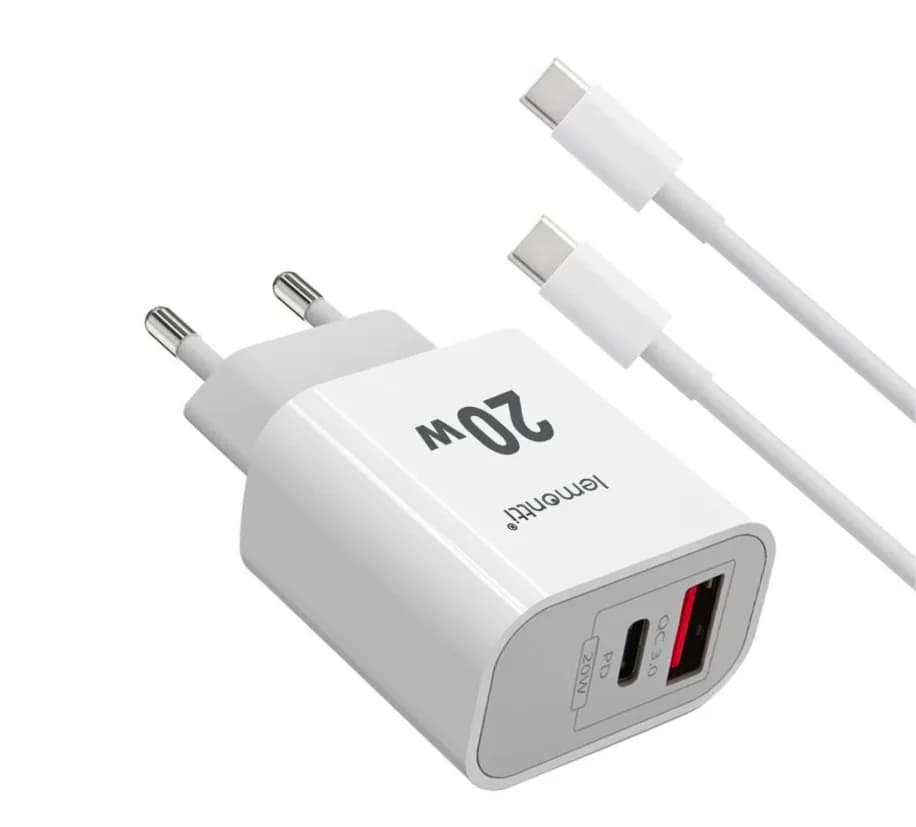 Incarcator LEMONTTI LIRFCQCPD20WA, 20W, 2 porturi, Alb